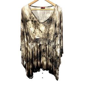 ISLE APPAREL Women's Reptile Print V-Neck Cover Up Top Brown Size Extra Large